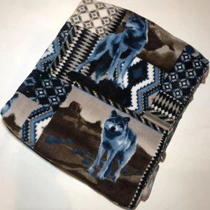 Zoofleece Blue Wolf Southwestern Native American Indian Aztec Blanket 50 x 60”